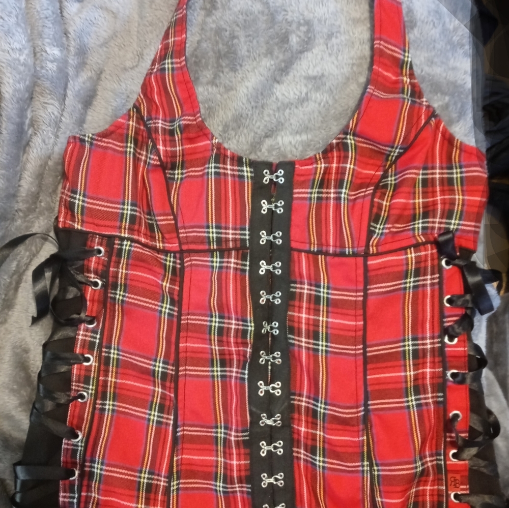 Royal Bones Red Plaid Tartan Halter Corset Top